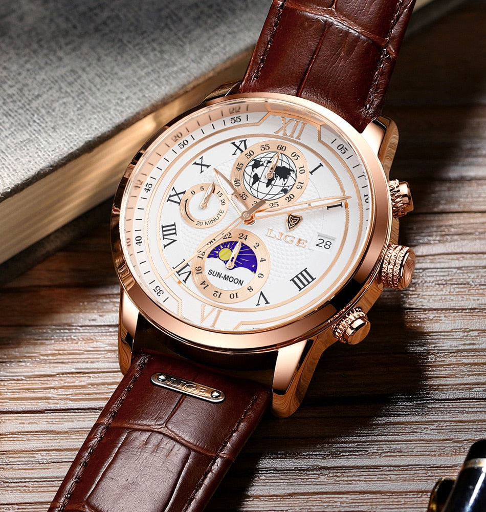 Chronograph Watch with Premium Leather Strap