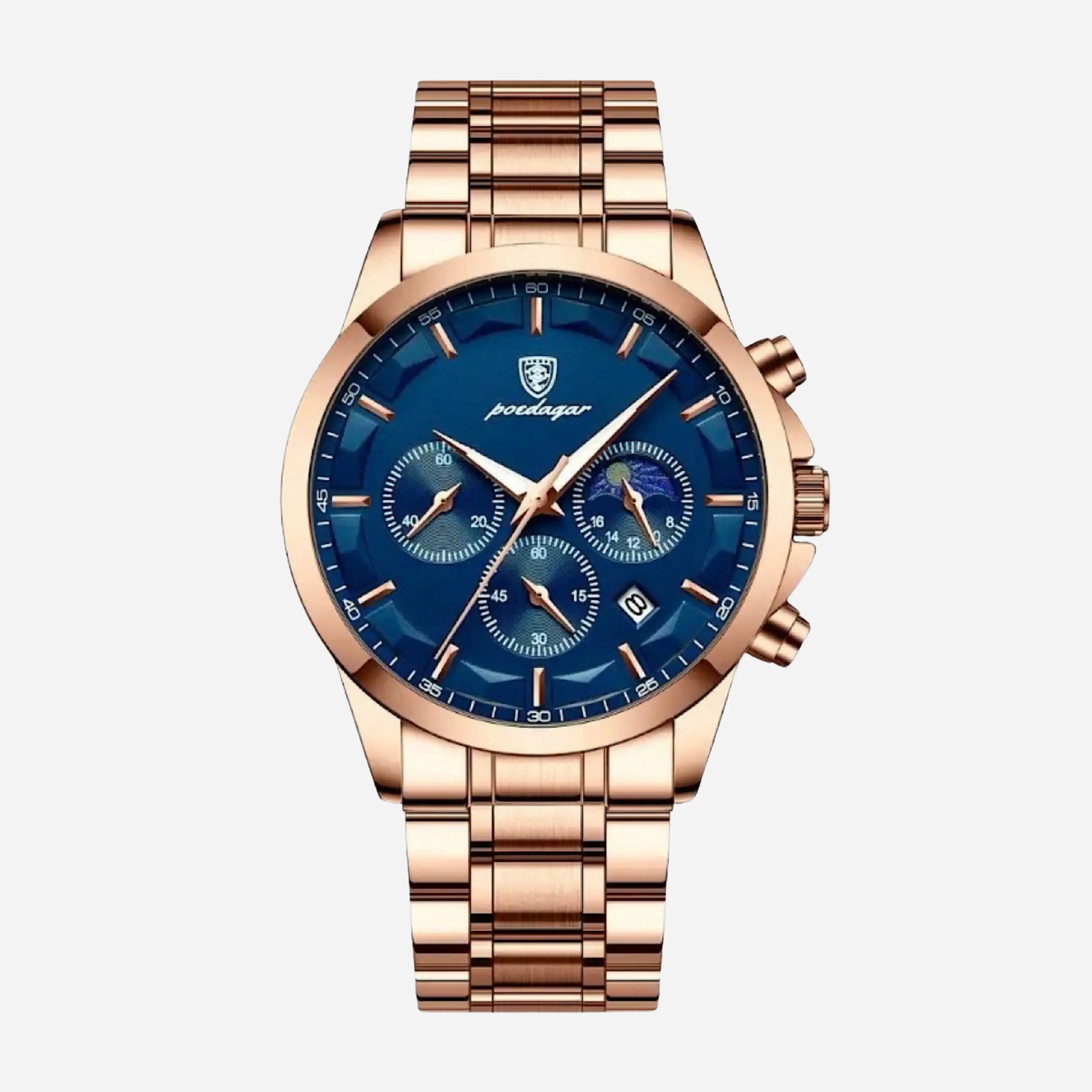 Luksusowy męski zegarek sportowy z mechanizmem kwarcowym, chronografem i skórzanym paskiem