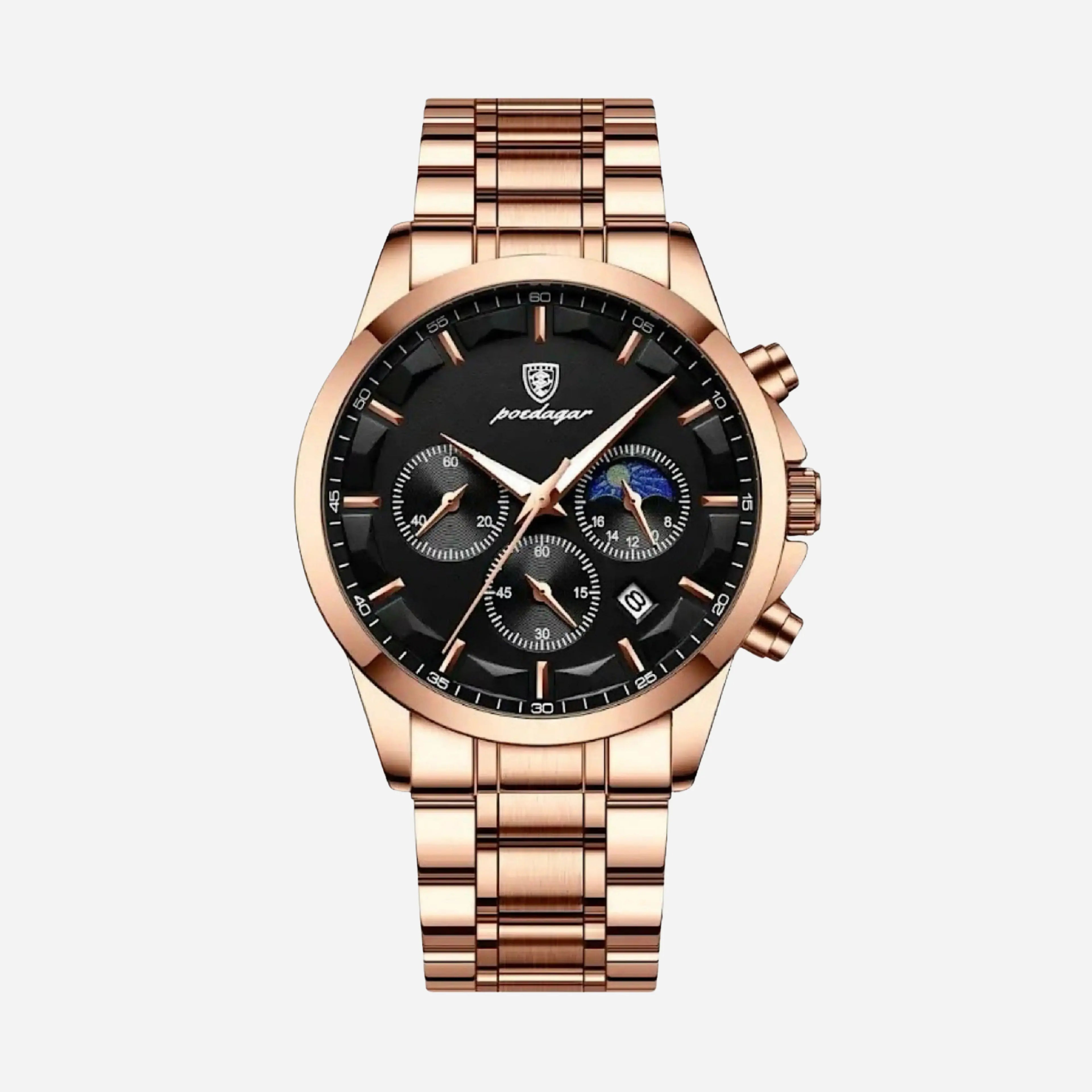 Luksusowy męski zegarek sportowy z mechanizmem kwarcowym, chronografem i skórzanym paskiem
