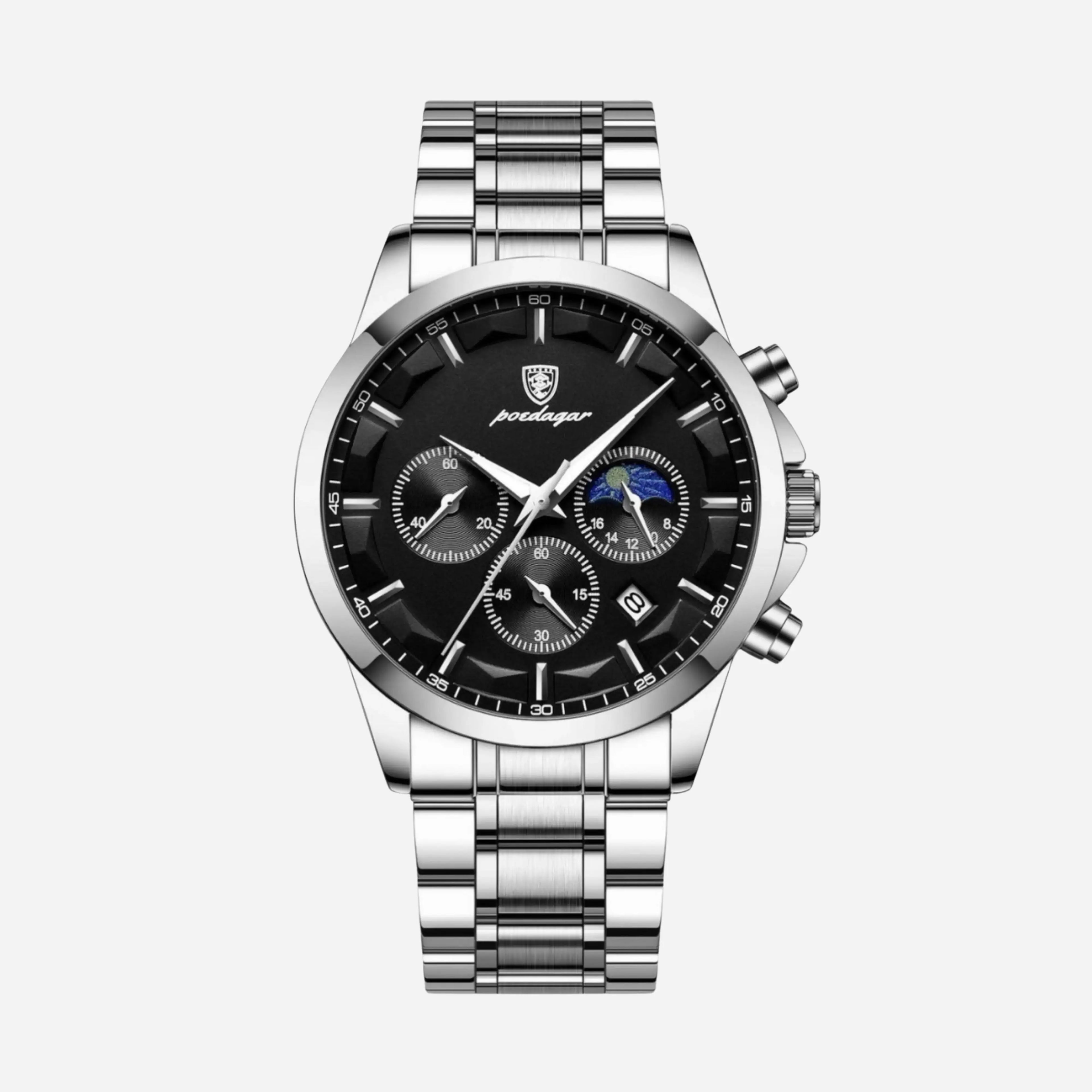 Luksusowy męski zegarek sportowy z mechanizmem kwarcowym, chronografem i skórzanym paskiem