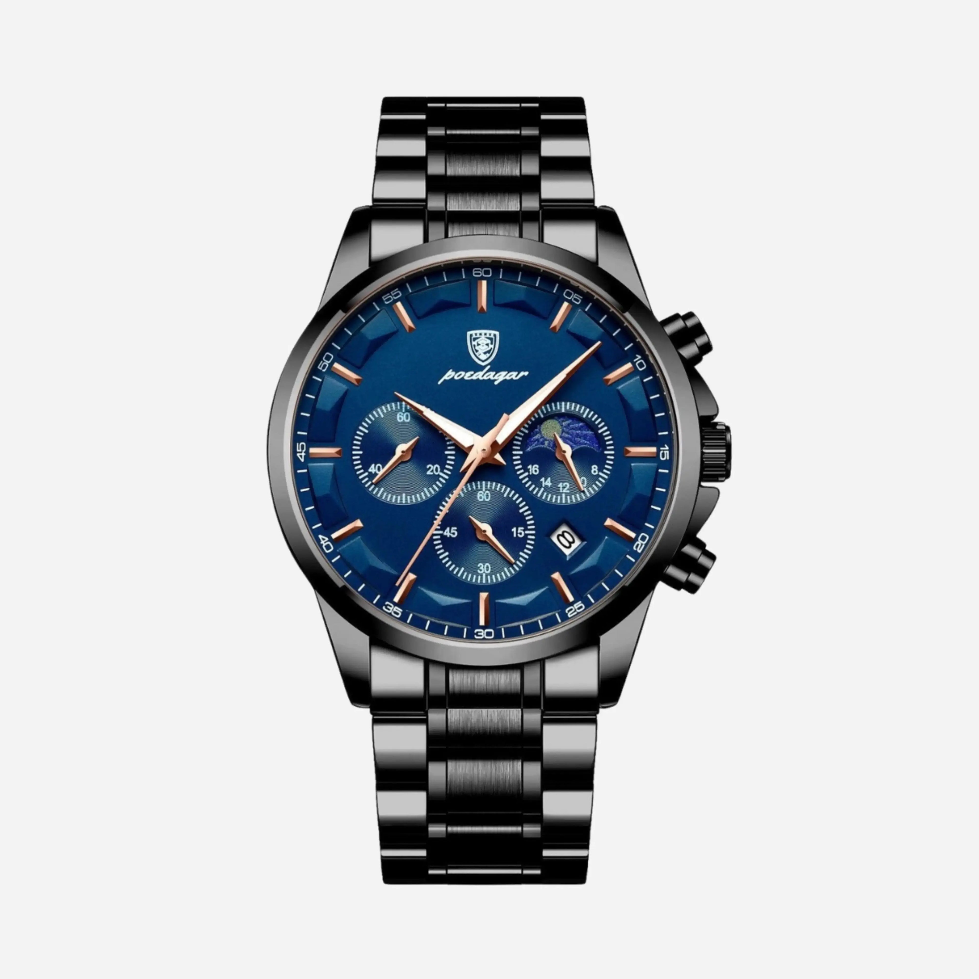Luksusowy męski zegarek sportowy z mechanizmem kwarcowym, chronografem i skórzanym paskiem