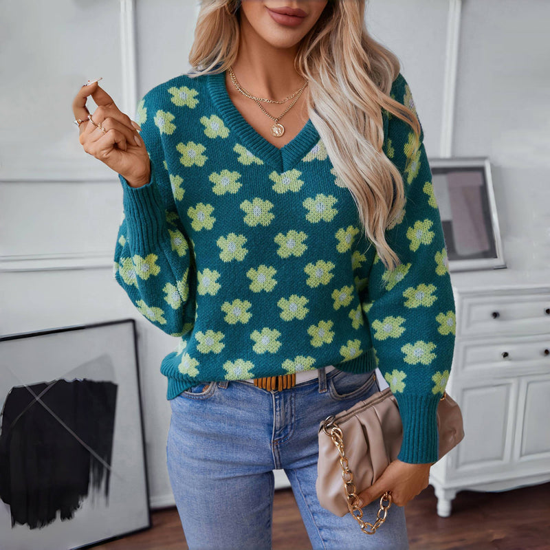 Luźny Kwiatowy Sweter