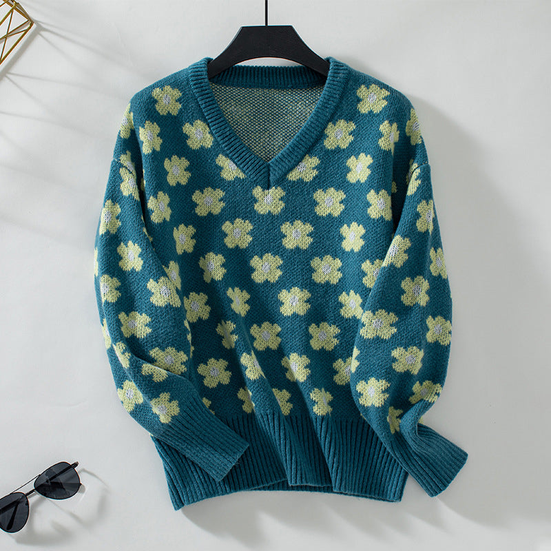 Luźny Kwiatowy Sweter