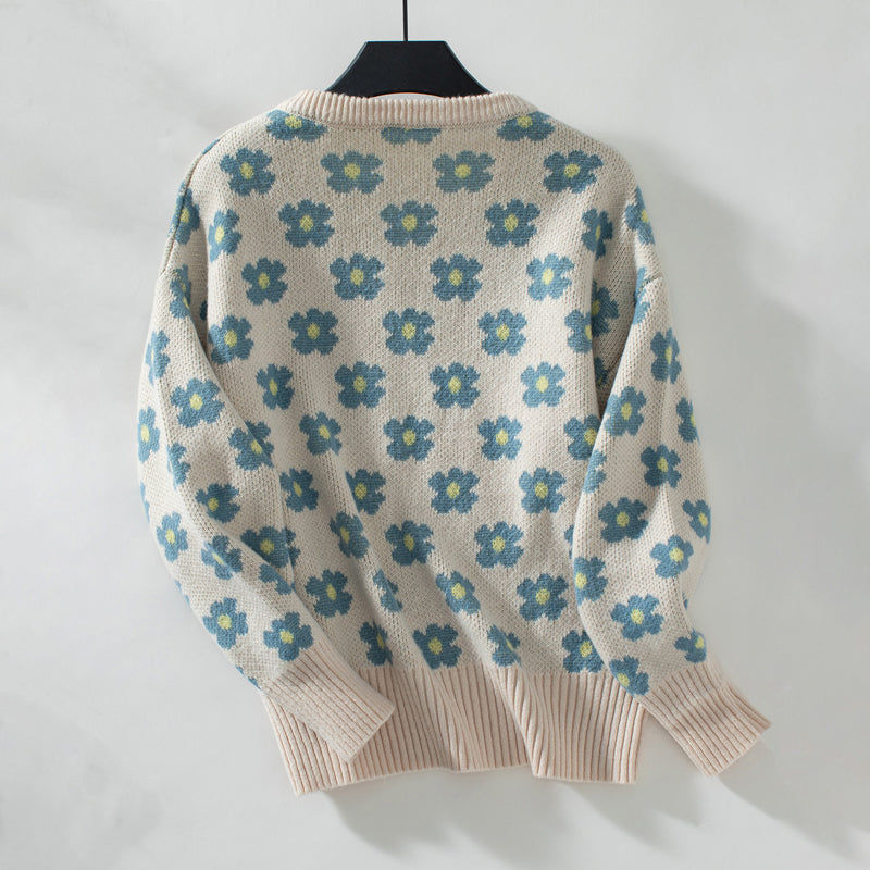 Luźny Kwiatowy Sweter