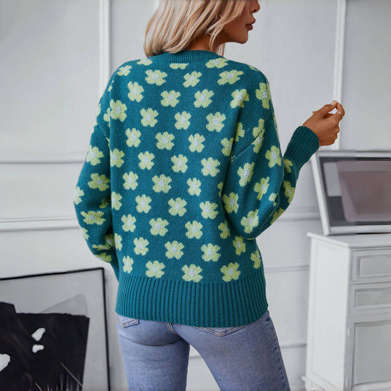 Luźny Kwiatowy Sweter
